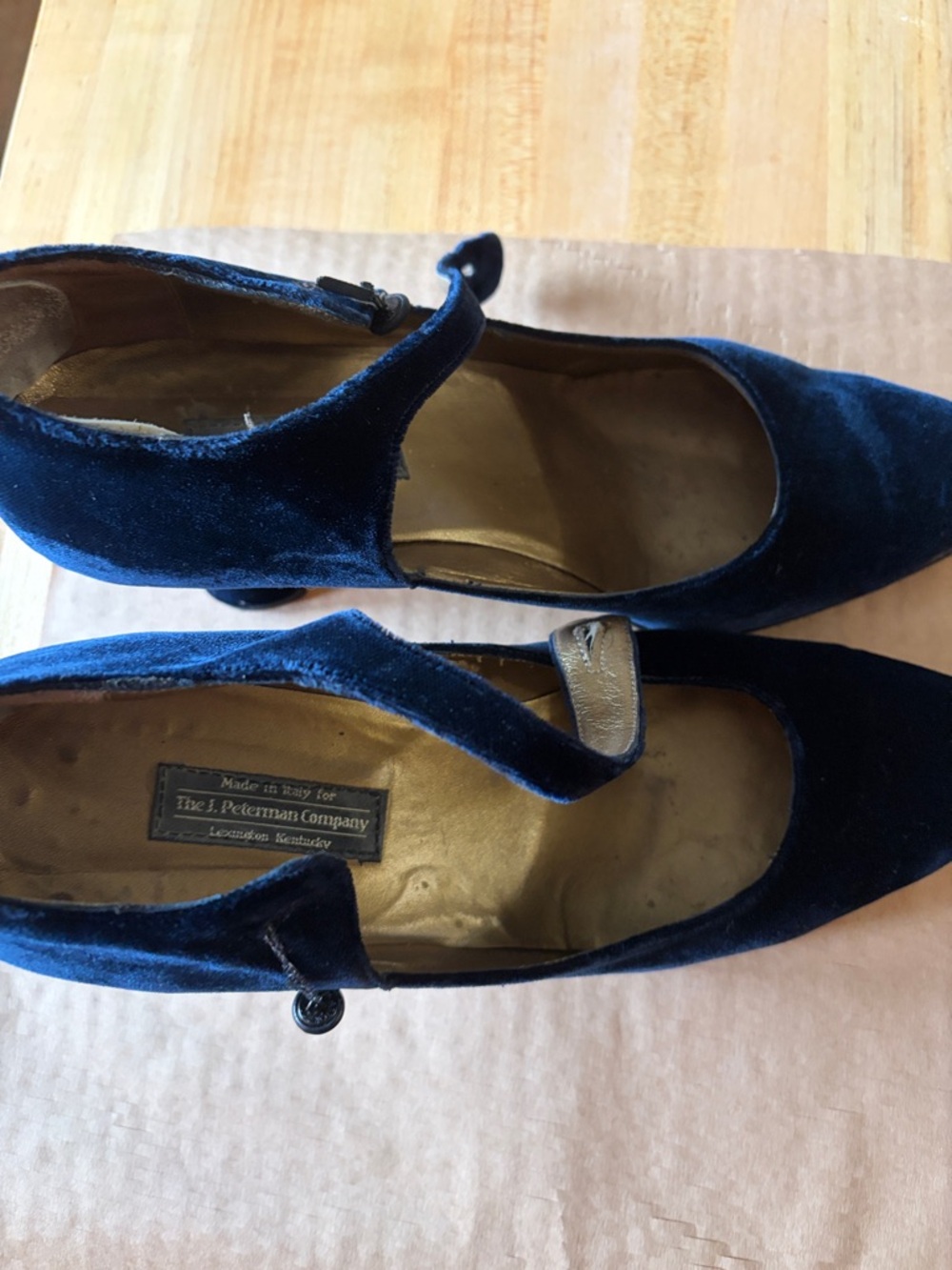 J. Peterman Navy Velvet Mary Jane Heels
